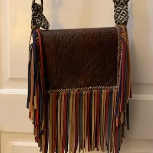 Free People leather cross body fringe purse